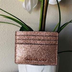 MICHAEL KORS ROSE GOLD GLITTER CARDHOLDER NWT